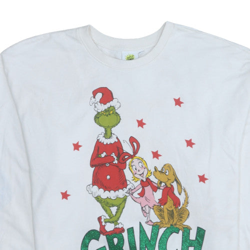 Womens UK Size 12-14 The Grinch White Pullover Sweatshirt