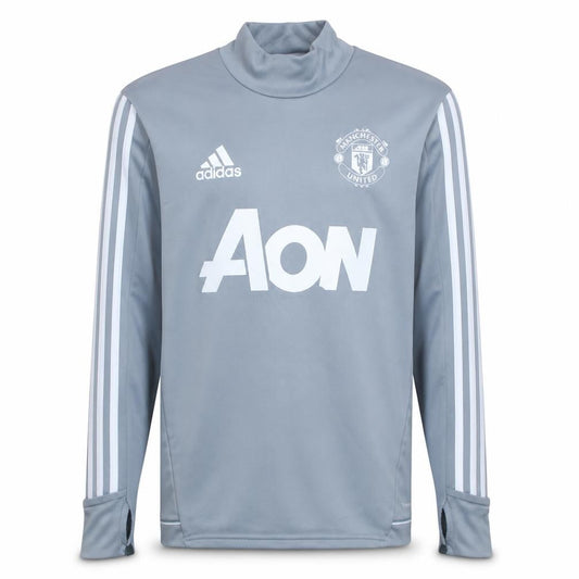 Front view of Adidas boys’ grey manchester united pullover training sweatshirt 13-14 years