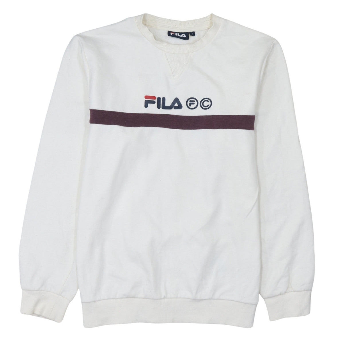 Fila Men’s White Pullover Sweatshirt Size S Logo Crew Neck Jumper