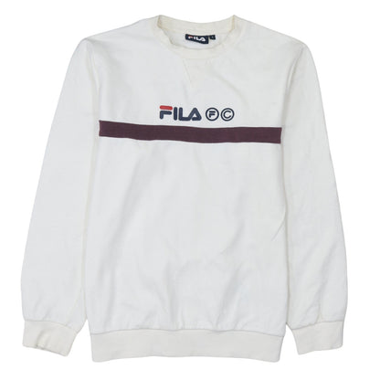 Fila Men’s White Pullover Sweatshirt Size S Logo Crew Neck Jumper