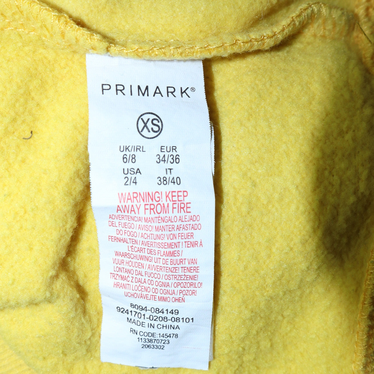 Womens UK Size XS Primark Yellow Pullover Sweatshirt