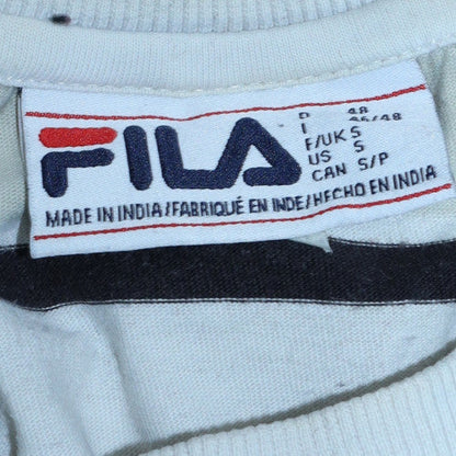 Fila Men's White Striped Crew Neck Short Sleeve T-Shirt S