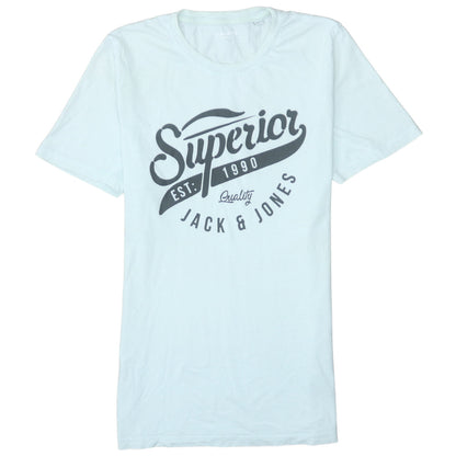 Jack & Jones Men's White Graphic Logo Crew Neck T-Shirt Size L