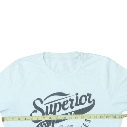 Jack & Jones Men's White Graphic Logo Crew Neck T-Shirt Size L