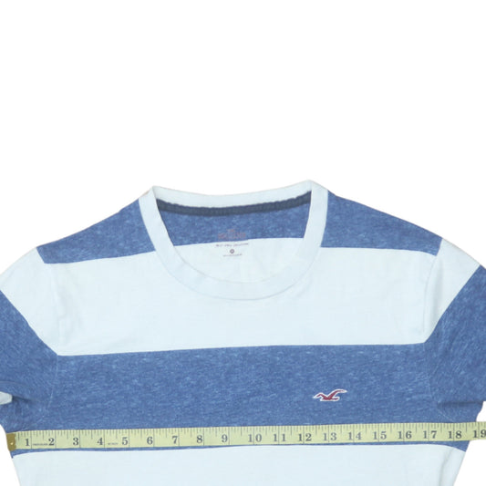 Hollister Men's Blue & White Striped Crew Neck T-Shirt XS