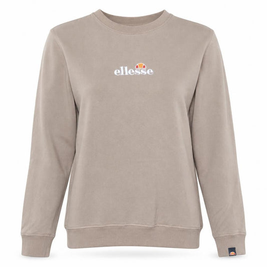 Front view of Ellesse women’s beige cotton crew neck pullover sweatshirt uk 8