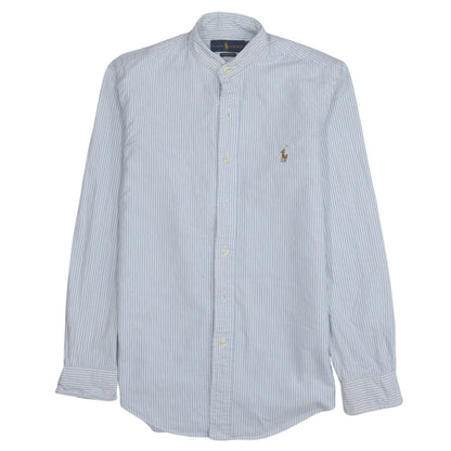 Ralph Lauren Men's Blue Striped Classic Fit Cotton Band Collar Shirt XS