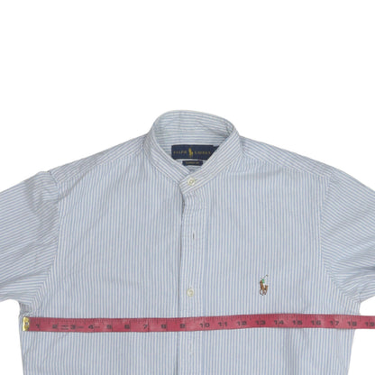 Ralph Lauren Men's Blue Striped Classic Fit Cotton Band Collar Shirt XS