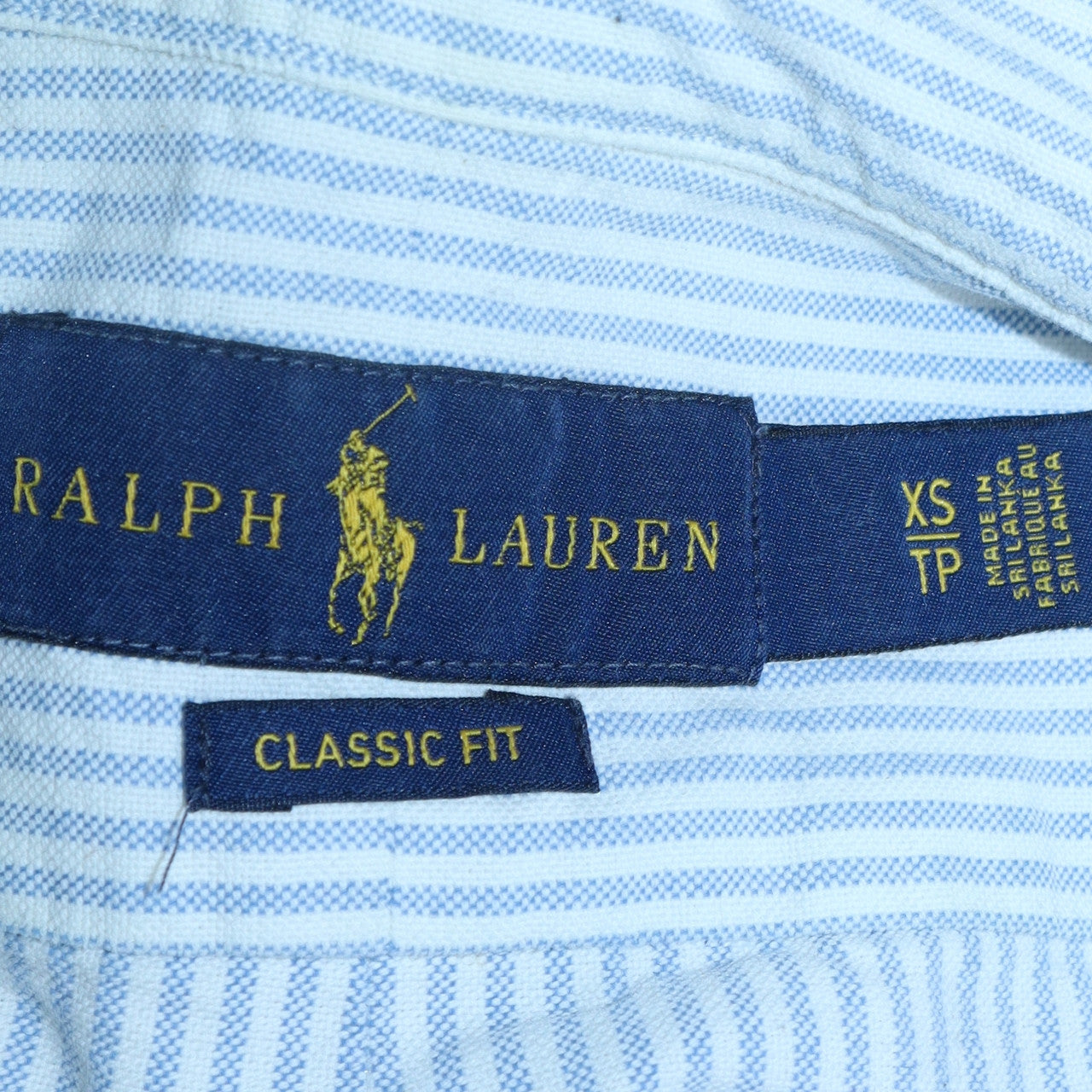 Ralph Lauren Men's Blue Striped Classic Fit Cotton Band Collar Shirt XS