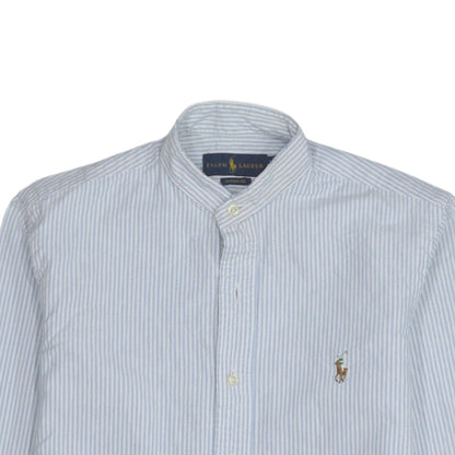 Ralph Lauren Men's Blue Striped Classic Fit Cotton Band Collar Shirt XS