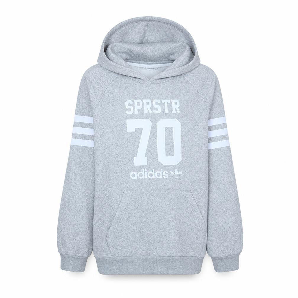 Front view of Adidas girls’ grey hoodie xl 16 years pullover fleece hooded sweatshirt