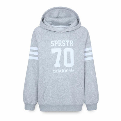 Front view of Adidas girls’ grey hoodie xl 16 years pullover fleece hooded sweatshirt