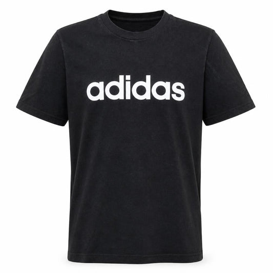 Front view of adidas Men's Black Large Graphic Logo Short Sleeve T-Shirt