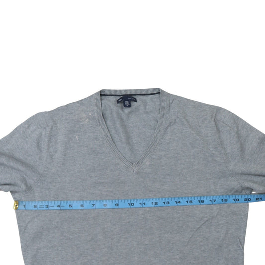 Gap Men's Grey V-Neck Cotton Pullover Jumper Size M