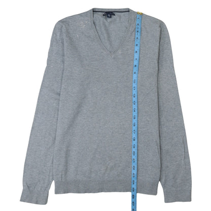 Gap Men's Grey V-Neck Cotton Pullover Jumper Size M