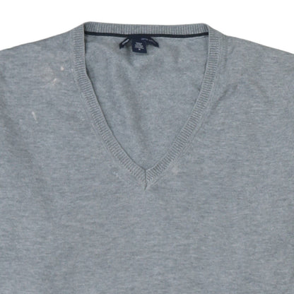 Gap Men's Grey V-Neck Cotton Pullover Jumper Size M