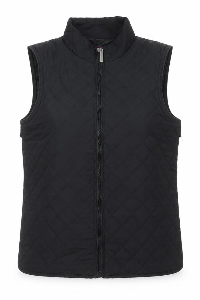 Front view of Maine New England women’s black quilted waistcoat, size UK 12