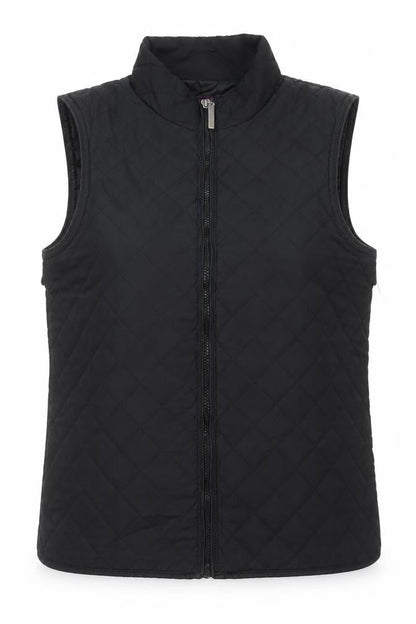 Front view of Maine New England women’s black quilted waistcoat, size UK 12