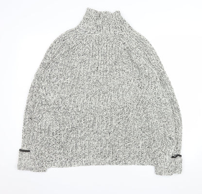 Topshop Women's Grey Roll Neck Chunky Knit Jumper Size 12