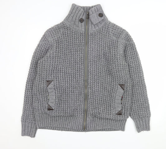 Next Men’s Grey Chunky-Knit Full Zip High Neck Jumper L