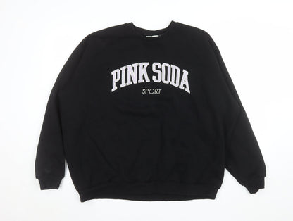 Womens UK Size M Pink Soda Sport Black Pullover Sweatshirt