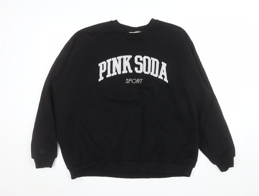 Womens UK Size M Pink Soda Sport Black Pullover Sweatshirt