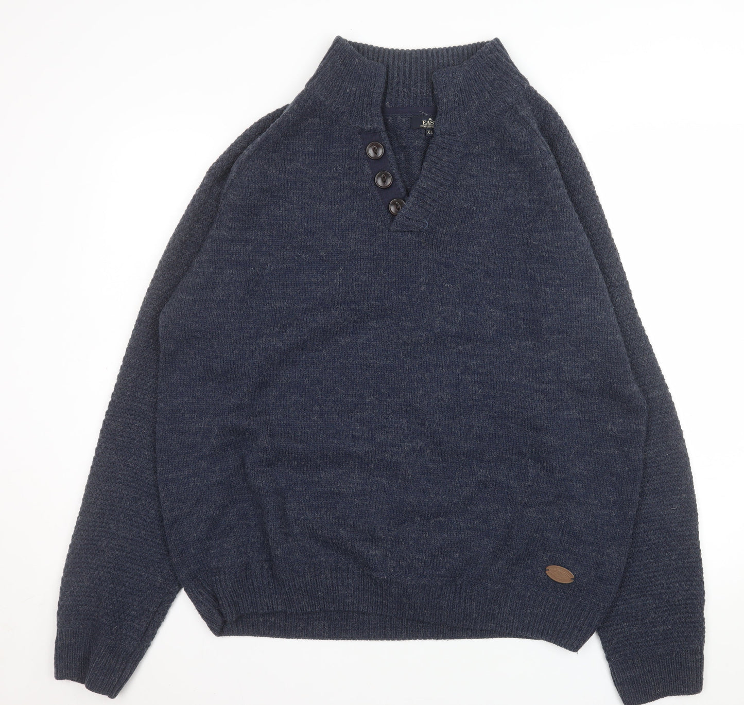 Eastex Men's Blue Henley Jumper XL Wool Blend Knit