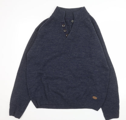 Eastex Men's Blue Henley Jumper XL Wool Blend Knit