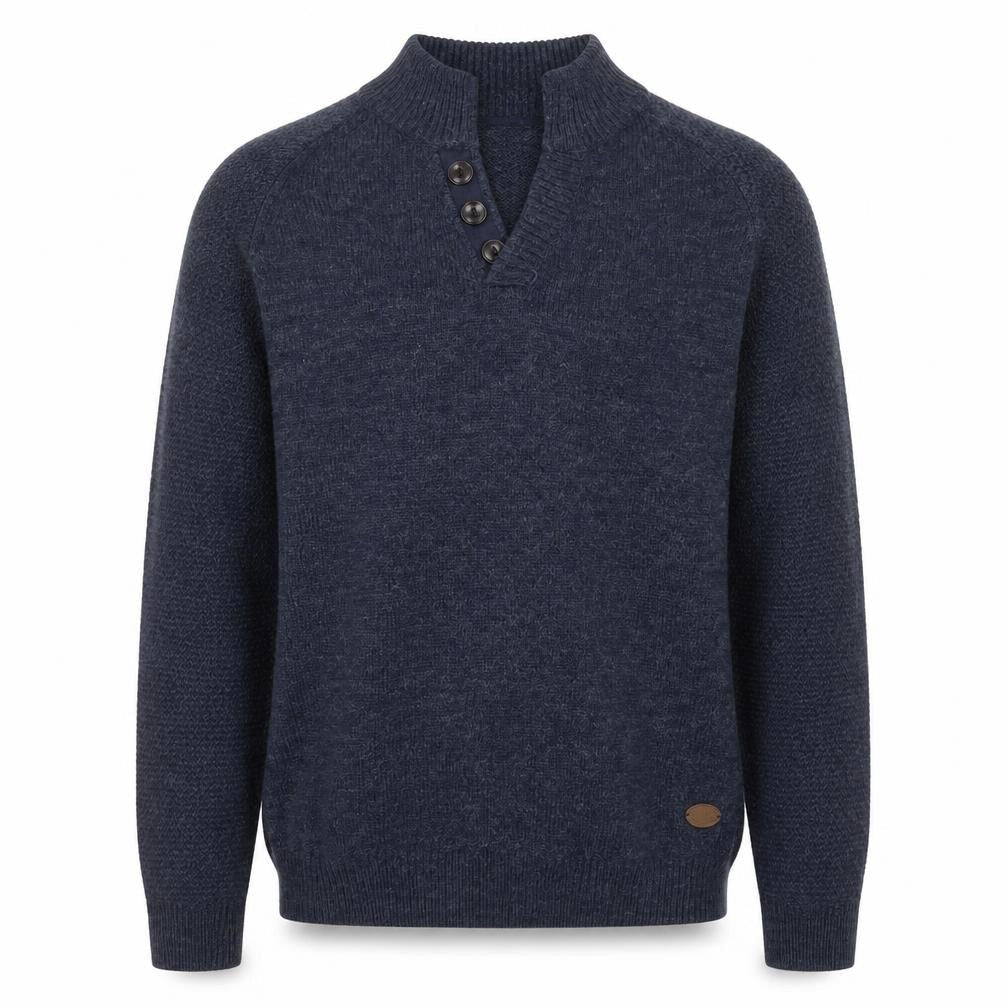 Eastex Men's Blue Henley Jumper XL Wool Blend Knit