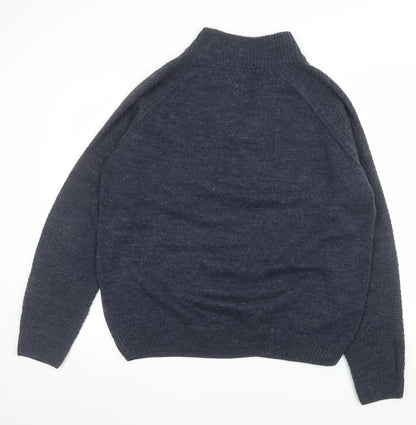 Eastex Men's Blue Henley Jumper XL Wool Blend Knit