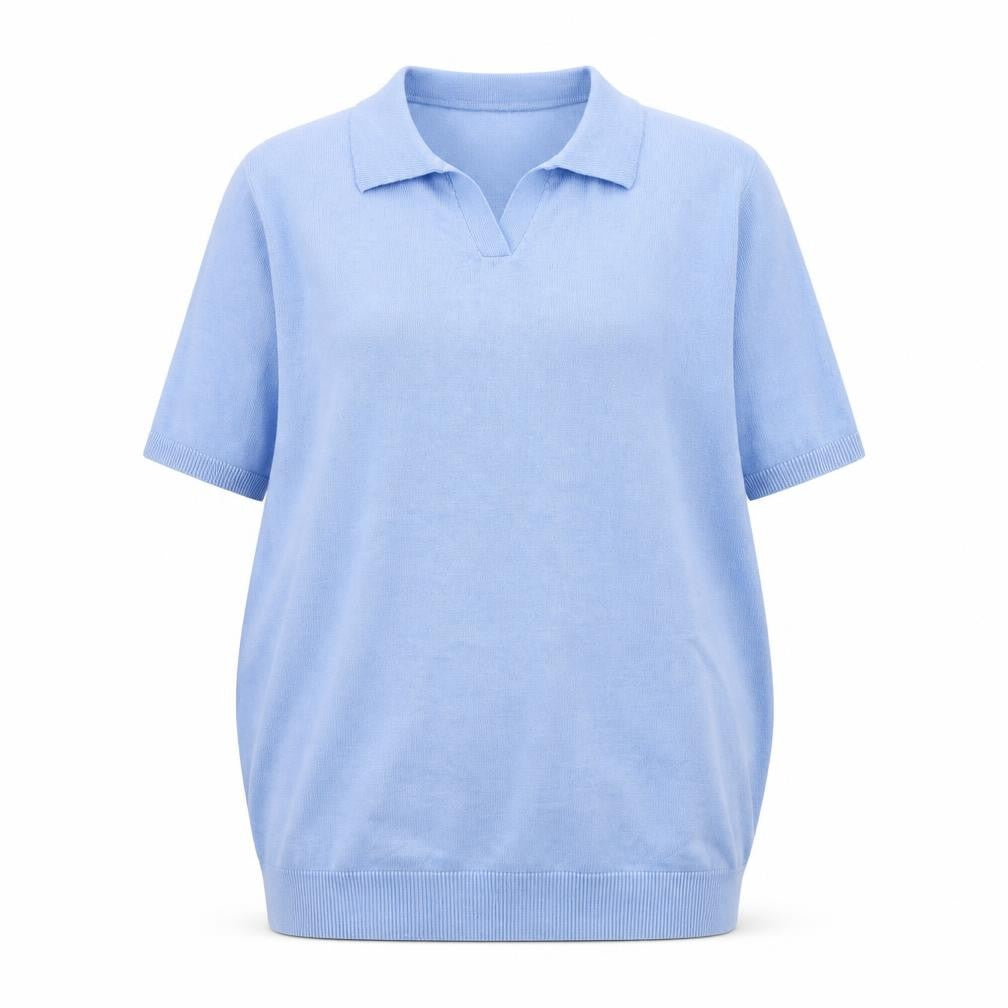 Avantgarde Paris Women Blue Knit Short Sleeve Polo Top Size L