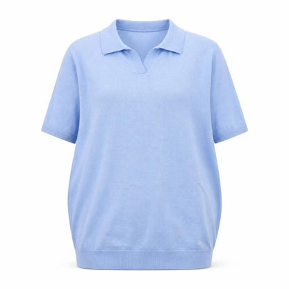 Avantgarde Paris Women Blue Knit Short Sleeve Polo Top Size L