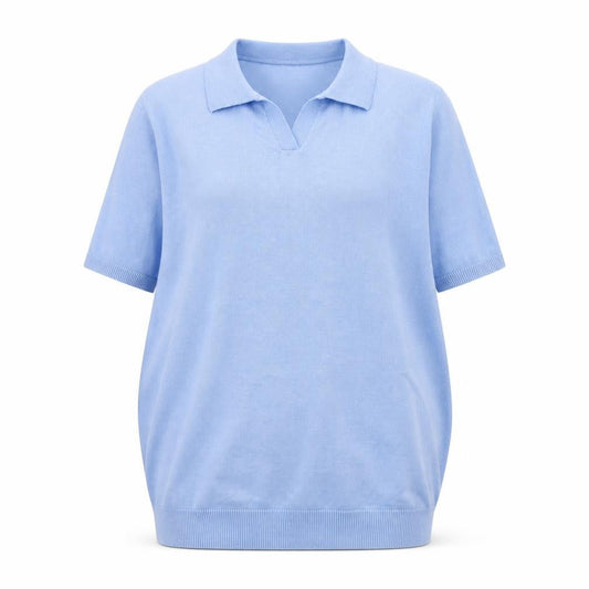 Avantgarde Paris Women Blue Knit Short Sleeve Polo Top Size L