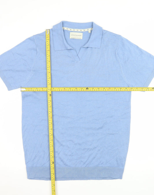 Avantgarde Paris Women Blue Knit Short Sleeve Polo Top Size L