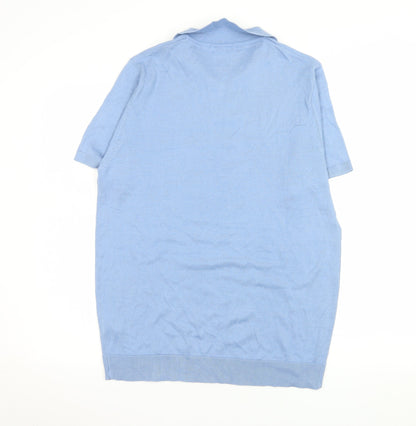 Avantgarde Paris Women Blue Knit Short Sleeve Polo Top Size L