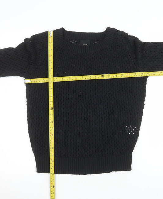 Idano Womens Black Open-Knit Cotton Merino Crew Neck Jumper S