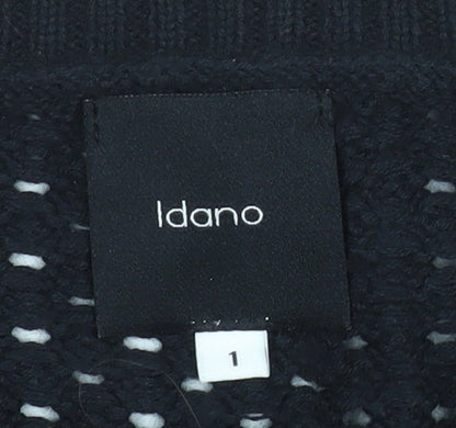 Idano Womens Black Open-Knit Cotton Merino Crew Neck Jumper S