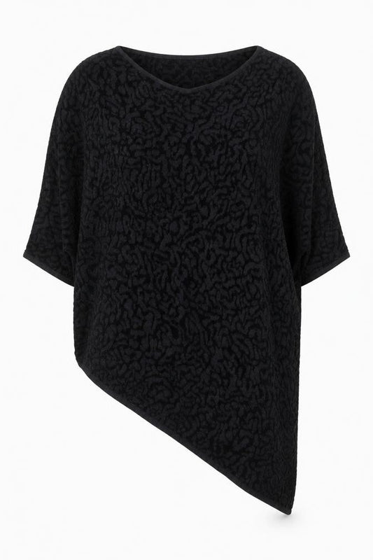 Phase Eight Women Black Animal Textured Tunic Top L Viscose Dolman Sleeve