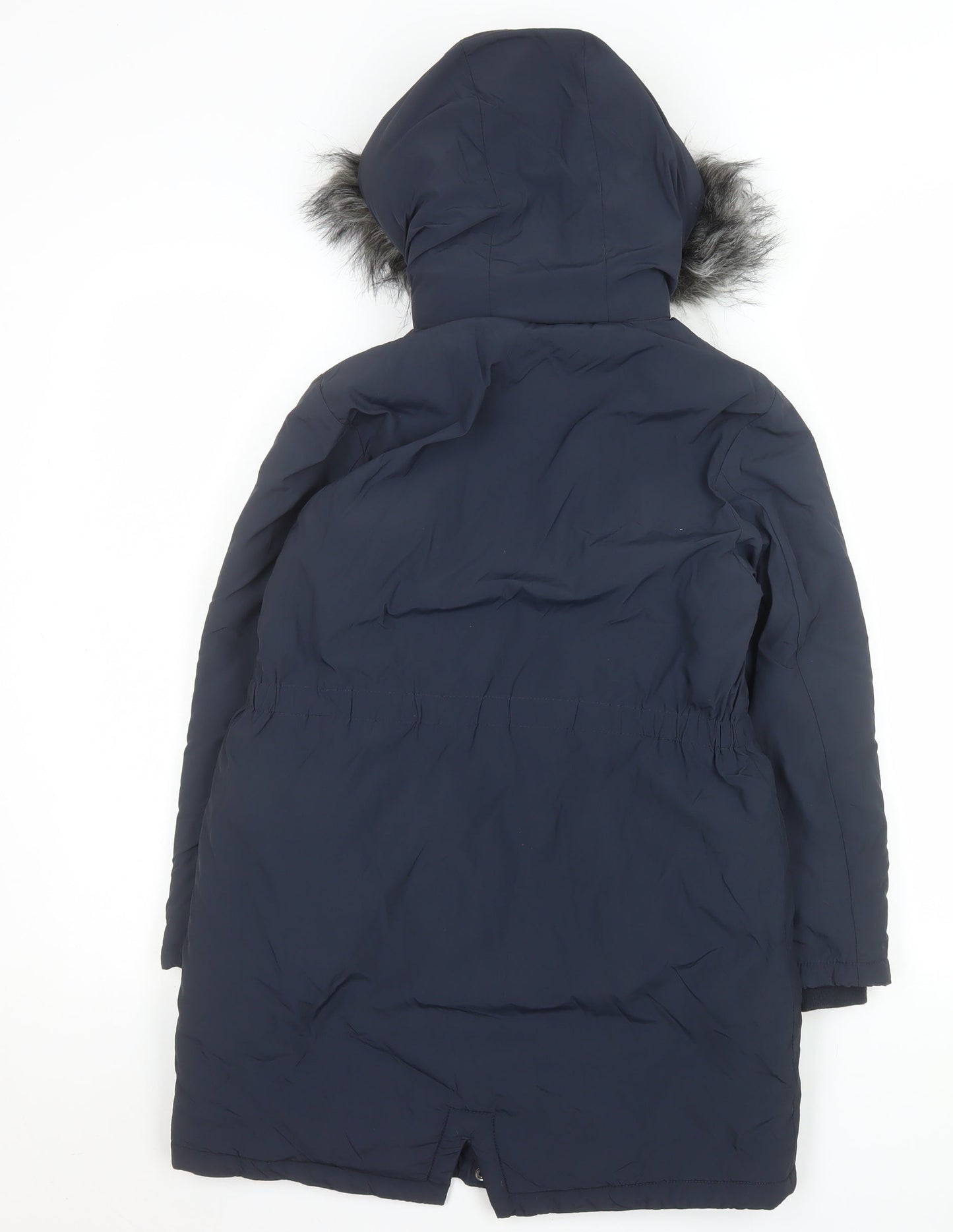 Next Girls Blue Faux Fur Hooded Long Parka Coat 9 Years Winter Jacket