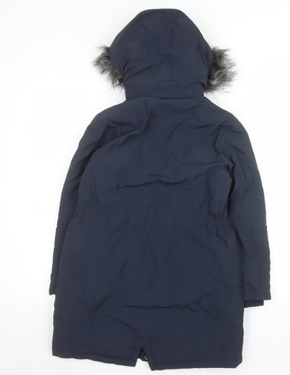 Next Girls Blue Faux Fur Hooded Long Parka Coat 9 Years Winter Jacket