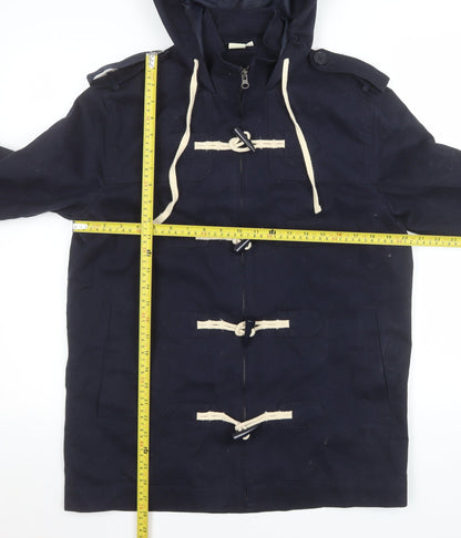 Cotton Traders Women's Navy Duffle Coat S Hooded Toggle Mid-Length