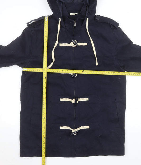 Cotton Traders Women's Navy Duffle Coat S Hooded Toggle Mid-Length