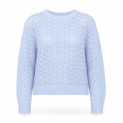 Brave Soul Women's Blue Open-Knit Crew Neck Jumper Size S