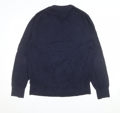Tommy Hilfiger Men's Blue Cotton Cashmere V-Neck Jumper L