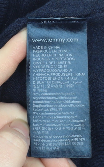 Tommy Hilfiger Men's Blue Cotton Cashmere V-Neck Jumper L