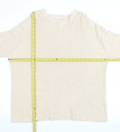 Jasper Conran Women Beige Cotton Knit Crew Neck Pullover Jumper Size 18