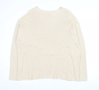 Jasper Conran Women Beige Cotton Knit Crew Neck Pullover Jumper Size 18