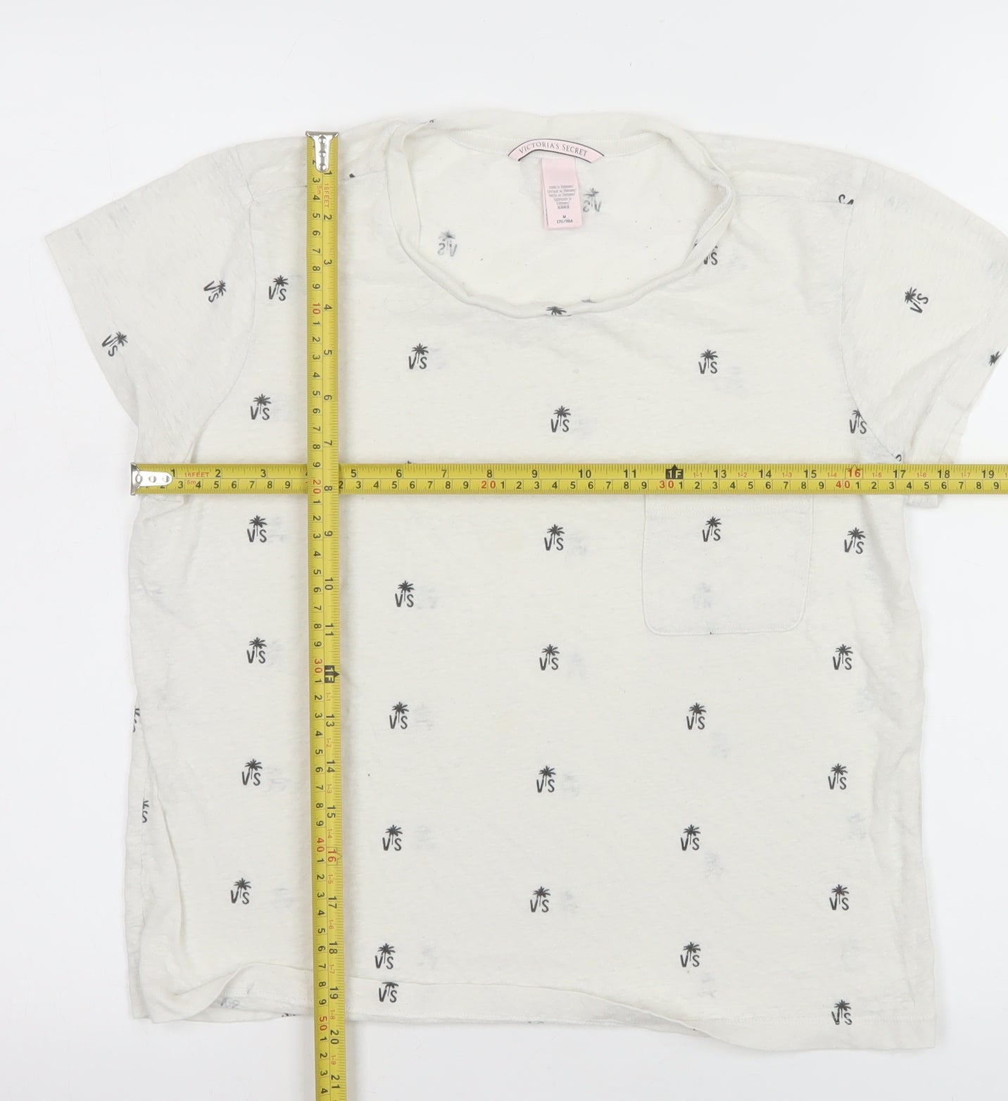 Victoria's Secret Women's Ivory Palm Print Short Sleeve T-Shirt Size 12