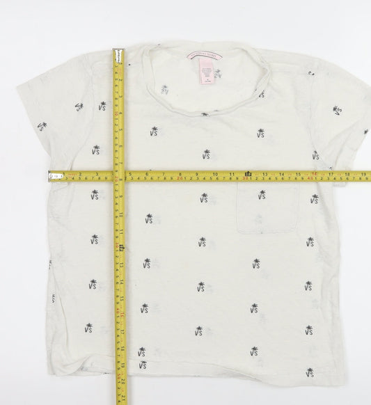 Victoria's Secret Women's Ivory Palm Print Short Sleeve T-Shirt Size 12