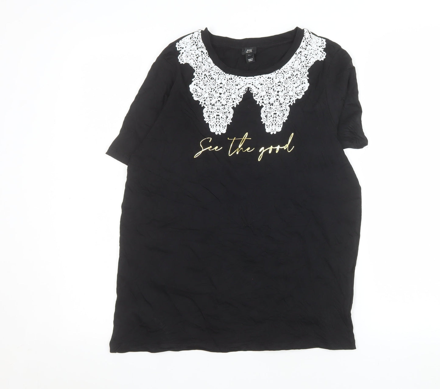 Womens UK Size 10 River Island Black Basic T-Shirt